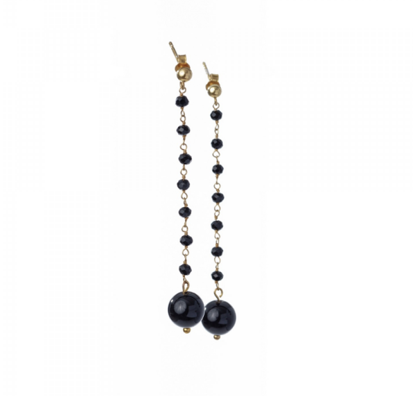 BLACK ONYX ROSARY DROP EARRINGS